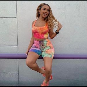 Rainbow Tie Dye Matching Two Piece Short Set